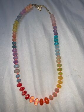 Anthropologie Rainbow Beaded Necklace with Gold Triangle Tag